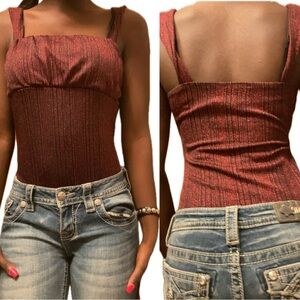 Lavender Moon Red Sparkle Striped Bodysuit